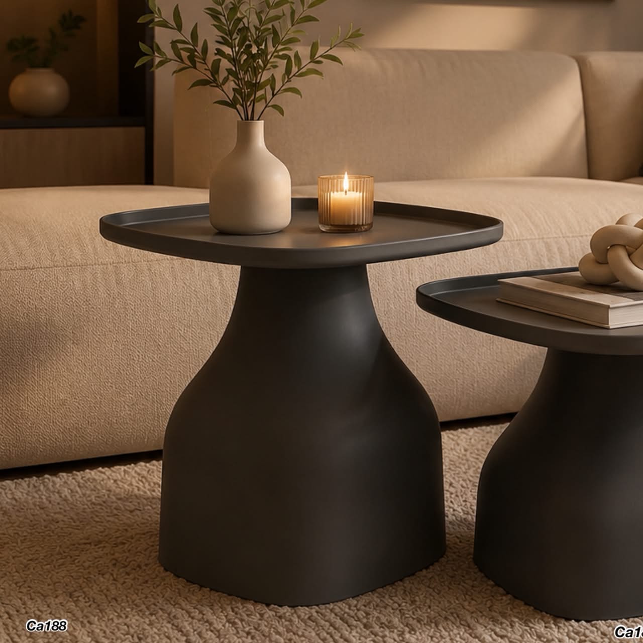 Mesa auxiliar gris con base cono en polietileno mediana 48cm* 48cm* 50cm